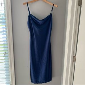 Navy Silk Midi Dress SZ M